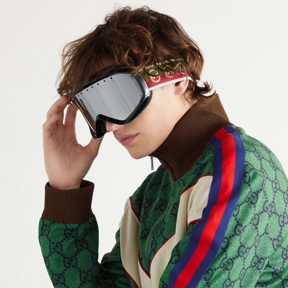 Gucci GG1210S 1210S 001 Goggles Ski Mask Black Green Silver Sunglasses 1210 - Picture 1 of 8